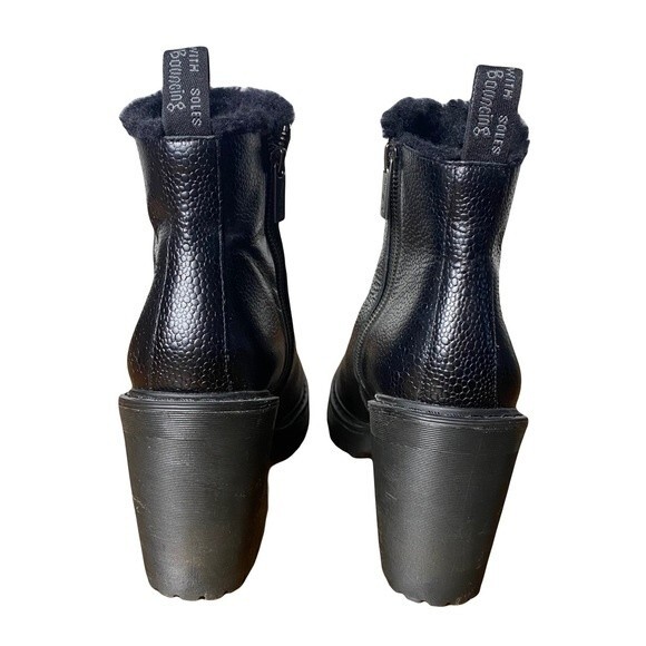 Dr. Martens Magdalena Black Heeled Boot Fleece Lined Zipper Chunky Heel Size 11 - Picture 5 of 16